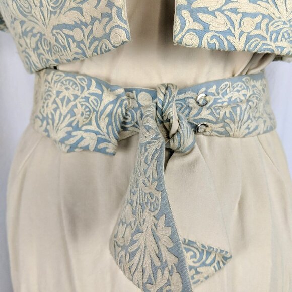 Vintage Gibson Bayh Embroidered Bolero 2 X Small Blue Cream - Picture 3 of 13
